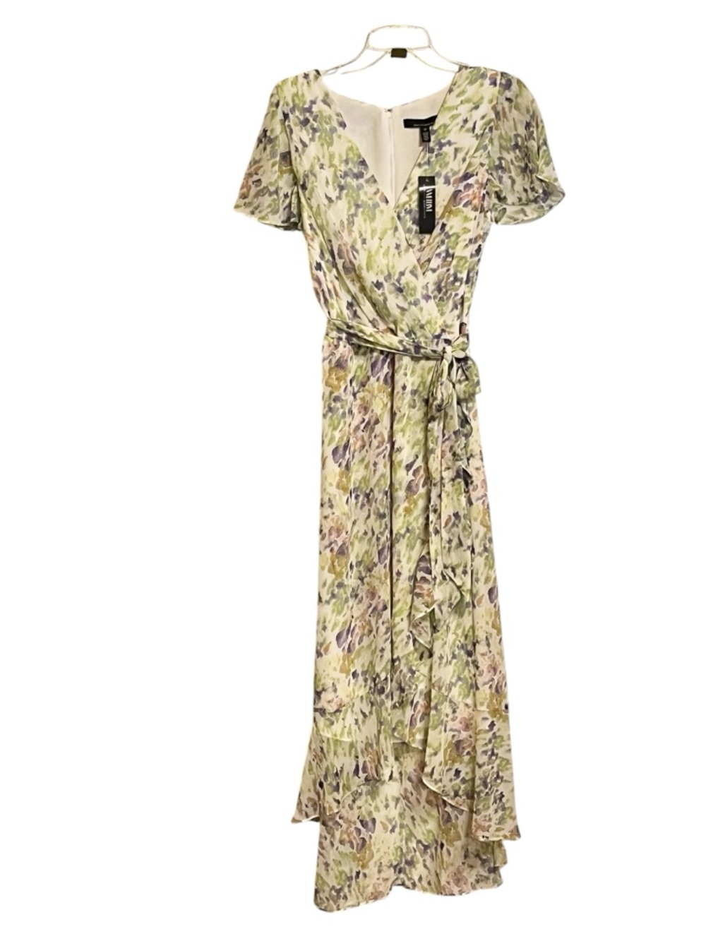 White House Black Market Short Sleeve Flutter Faux Wrap Midi Dress Size 12 - Picture 3 of 13